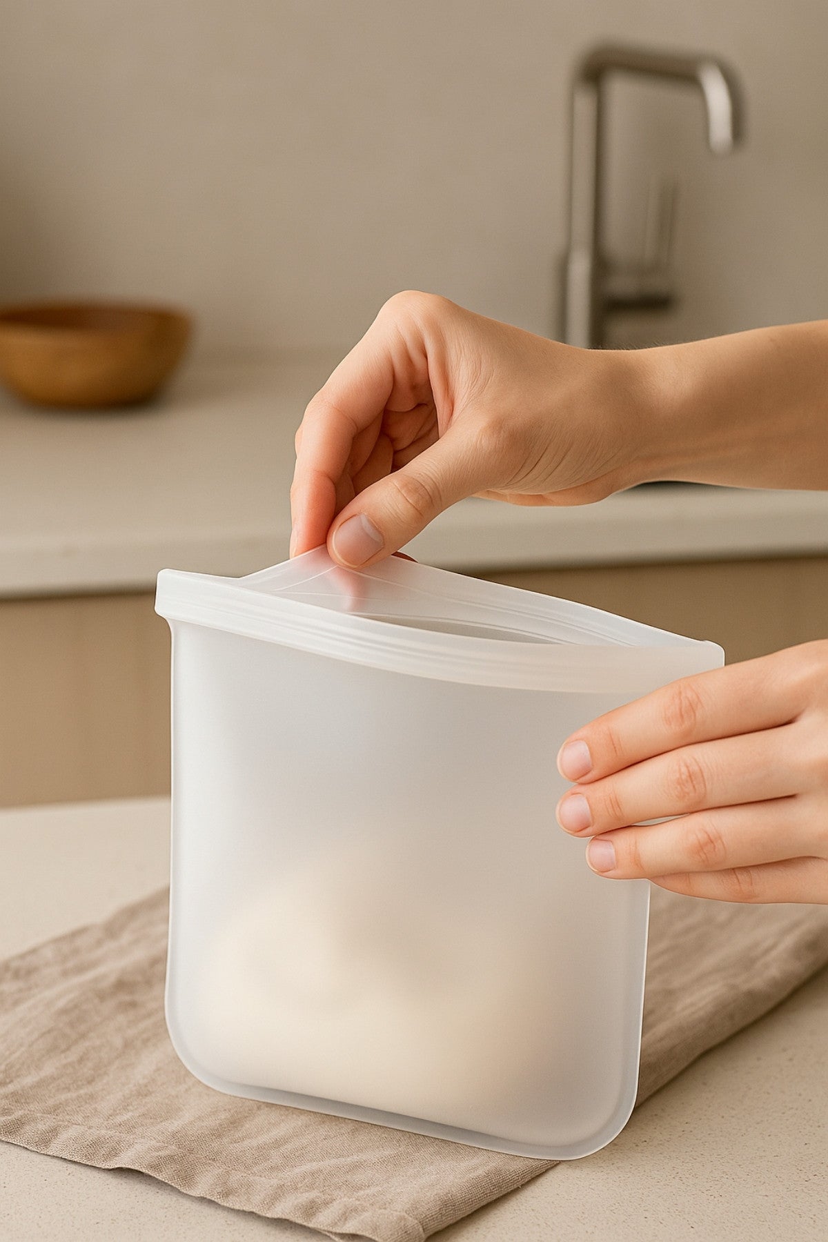 Sachet alimentaire en silicone réutilisable — Étanche, écologique & pratique