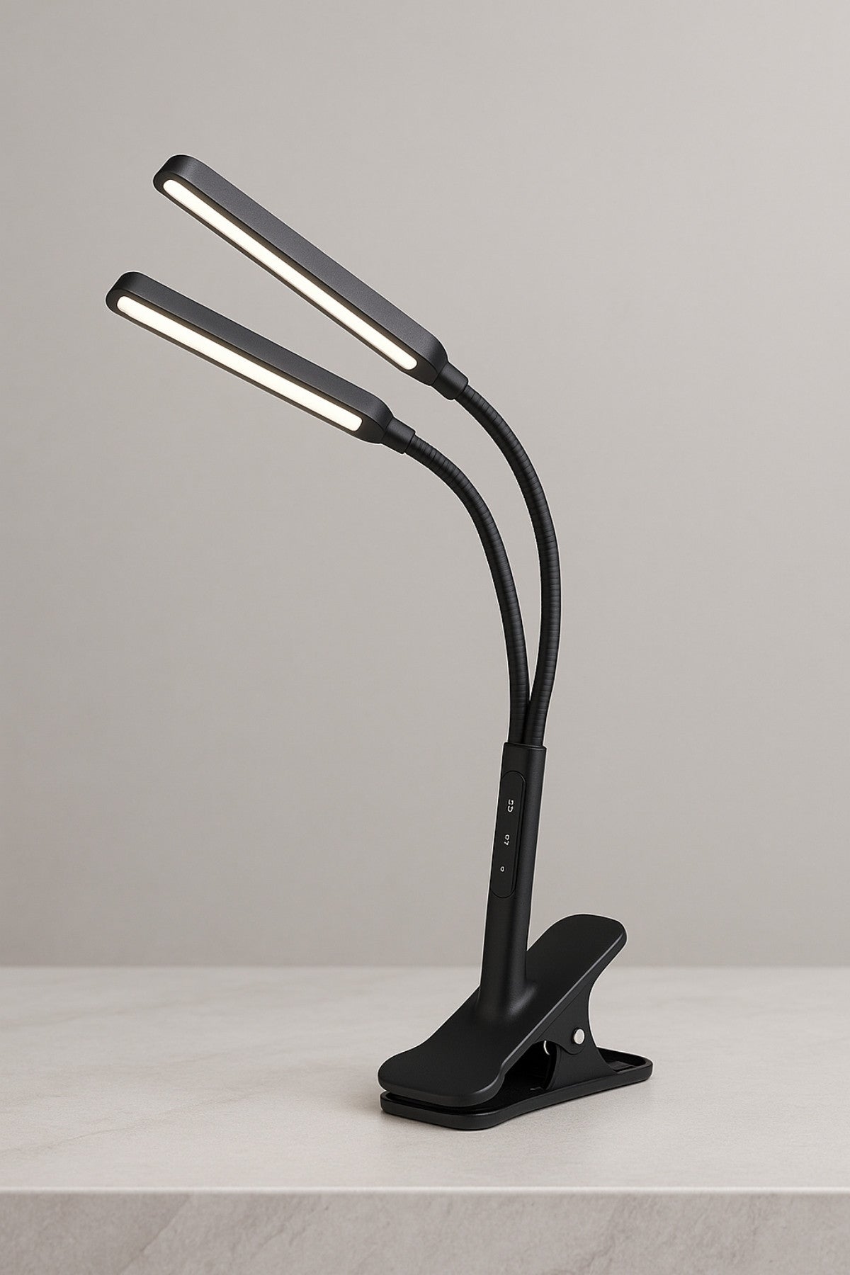Lampe de bureau LED à pince double-tête — 3 modes couleur & 10 niveaux d’intensité